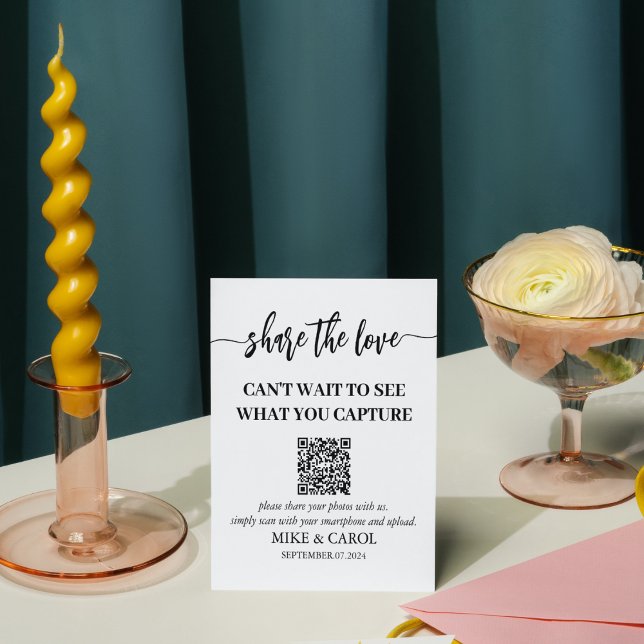 Wedding Capture The Love Photo Share QR Code Pedestal Sign (Creator Uploaded)