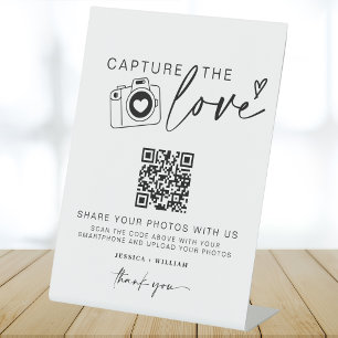 Wedding Capture The Love Photo Sharing QR Code Pedestal Sign