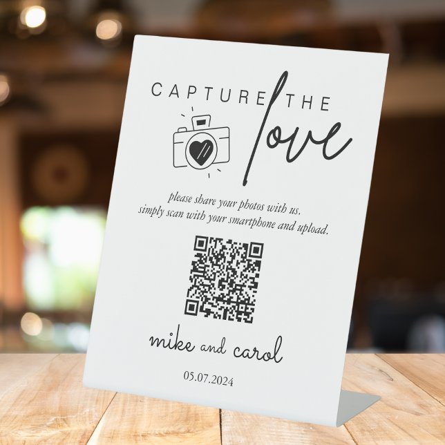 Wedding Capture The Love | Photo Sharing QR Code Pedestal Sign (Creator Uploaded)