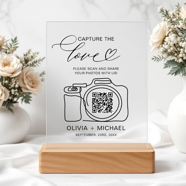Wedding Capture The Love QR Code Photo Share  Acrylic Sign (Creator Uploaded)