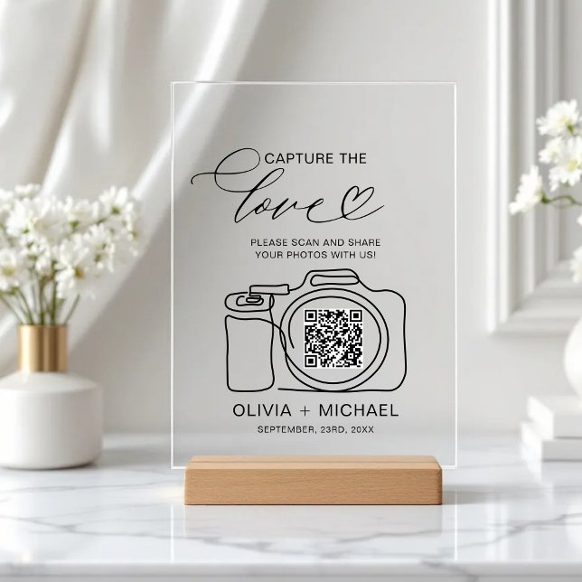 Wedding Capture The Love QR Code Photo Share  Acrylic Sign (Creator Uploaded)