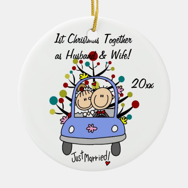 Wedding Car 1st Christmas Personalised Ornament (Front)