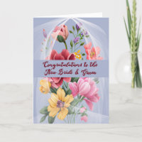 Wedding Card for New Bride & Groom with Flowers