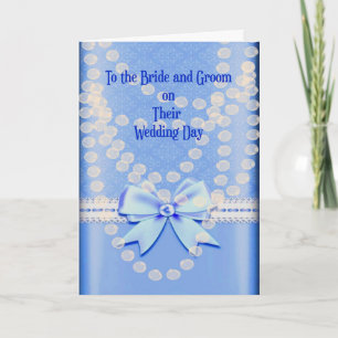 Wedding Card in Blue with Faux Pearls & Bow