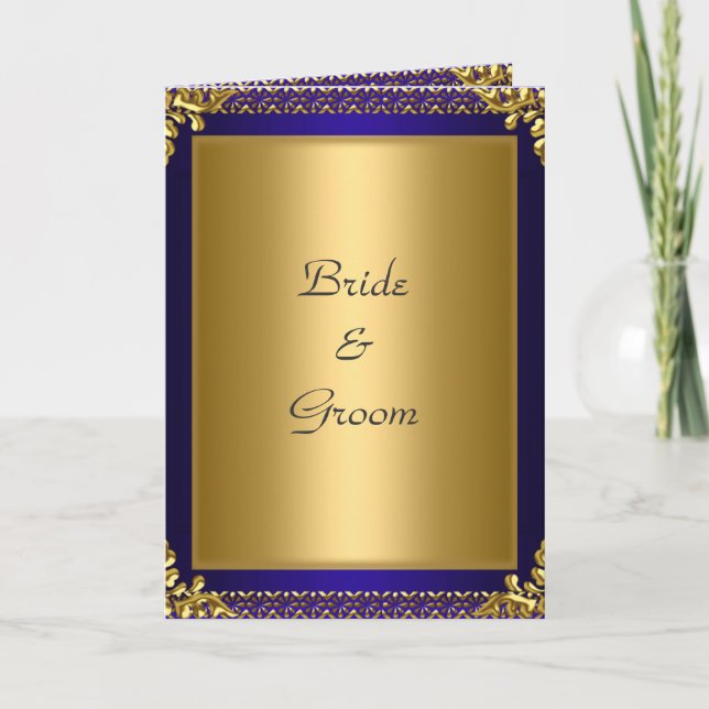 Wedding Card Invitation Gold Royal Blue (Front)