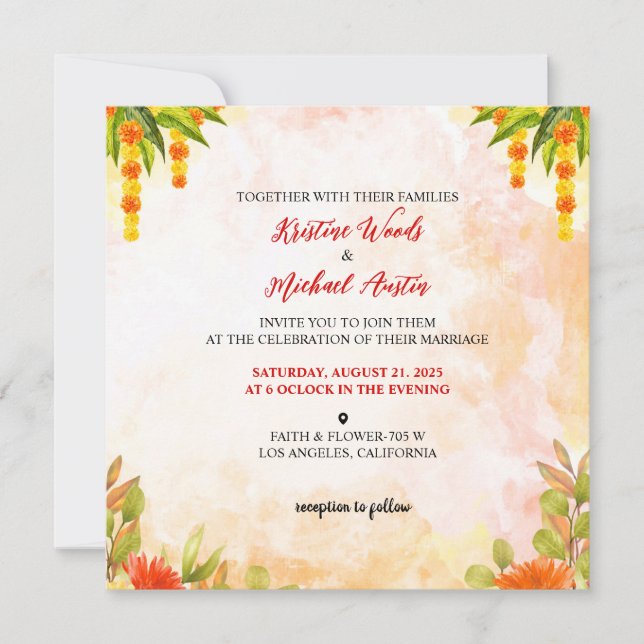Wedding Card Water Colour Invitation  (Front)