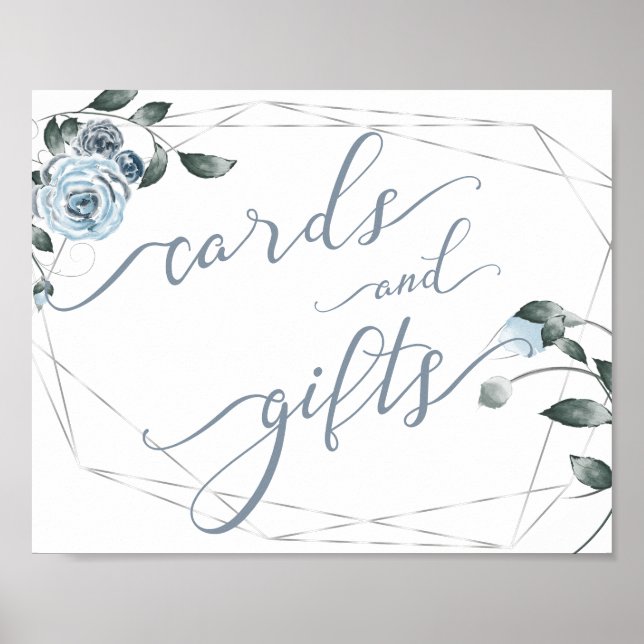 Wedding Cards and Gifts Dusty Blue Floral Sign (Front)
