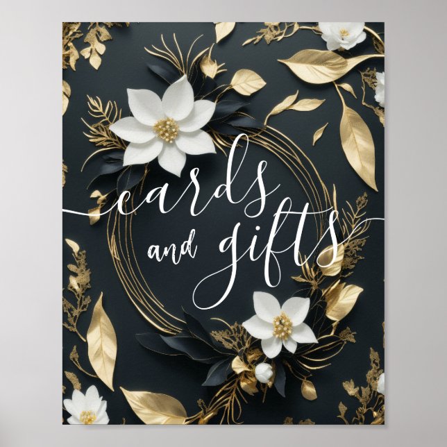 Wedding Cards Gifts Chic White Gold Floral Wreath Poster (Front)