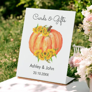 Wedding Cards Gifts Fall Orange Pumpkin Pedestal Sign