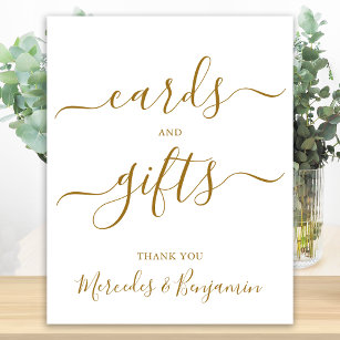 Wedding Cards Gifts Sign Elegant Gold Calligraphy