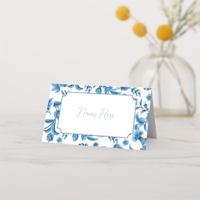 Wedding Cards Names Chintz Blue White Floral (Front)