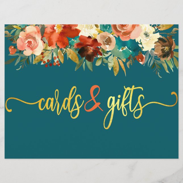Wedding Cars & Gifts Sign - Teal & Orange Wedding (Front)