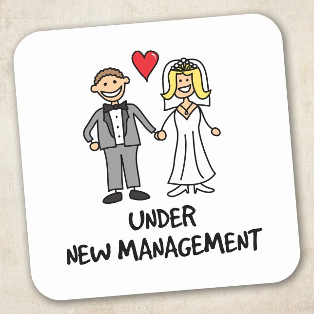 Wedding Cartoon - Under New Management Square Sticker (Creator Uploaded)
