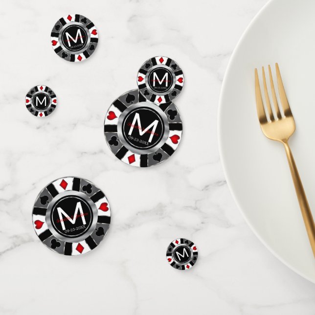 Wedding Casino Poker Chip - Silver & Black  Confetti (Group)
