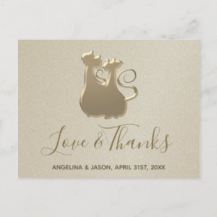 Wedding Cat Couple Golden Elegant Thank You Postcard