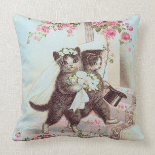 Wedding Cats Bride and Groom in Blue Cushion
