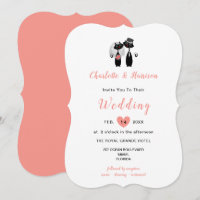 Wedding Cats Elegant Black White Coral Cute