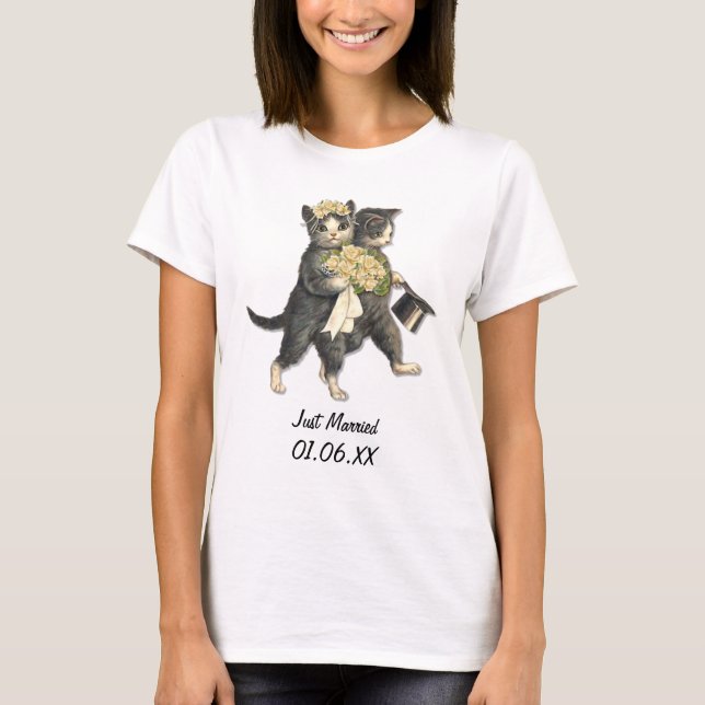 Wedding Cats - Just Married Customise T-Shirt (Front)