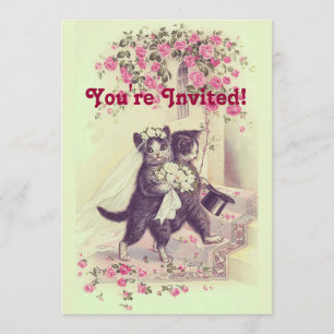 Wedding Cats Pastel Green Invitation