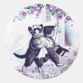 Wedding Cats Purple Special Occasion Classic Round Sticker