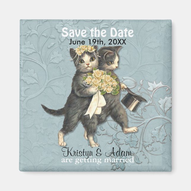 Wedding Cats Save the Date Magnets - Aqua (Front)