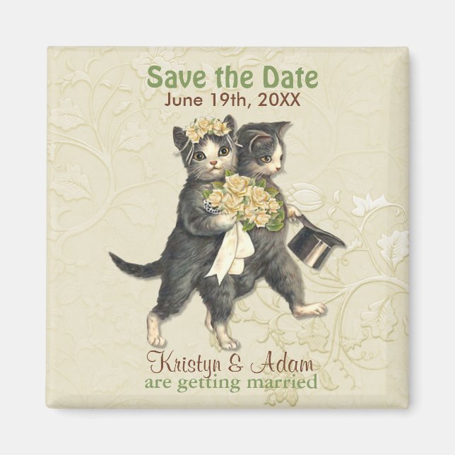 Wedding Cats Save the Date Magnets - Ivory (Front)