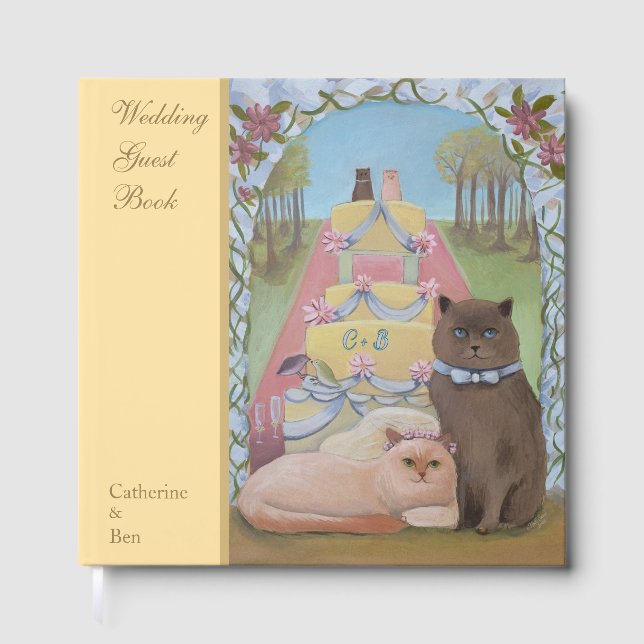 Wedding Cats Yellow "12 x 12" Guest Book (Front)
