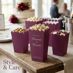 Wedding Celebration Name Date Burgundy Popcorn Favour Box