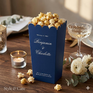 Wedding Celebration Name Date Navy Popcorn Favour Box