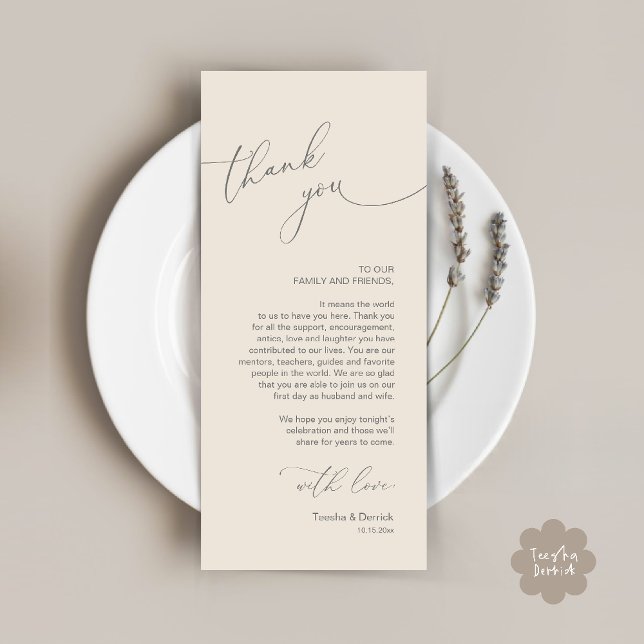 Wedding Celebration Place Setting Thank You Card (Wedding Dinner Celebration Place Setting Thank You Modern Romantic Card in Cream Grey)
