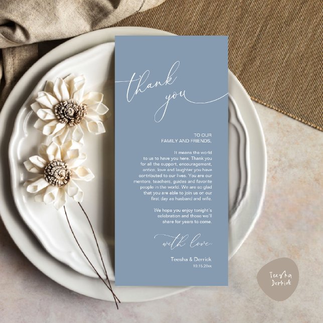 Wedding Celebration Place Setting Thank You Card (Wedding Dinner Celebration Place Setting Thank You Modern Romantic Card in Dusty Blue)