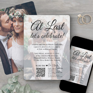Wedding Celebration QR Code RSVP 2 Photo At Last Invitation