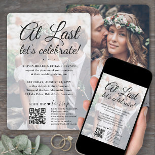 Wedding Celebration QR Code RSVP 2 Photo At Last Invitation