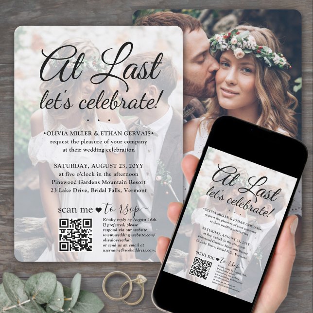 Wedding Celebration QR Code RSVP 2 Photo At Last Invitation (Creator Uploaded)