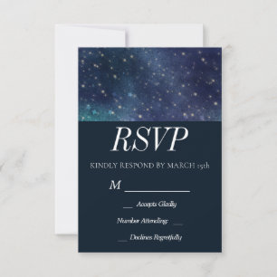 Wedding Celestial Star Night Navy Romantic RSVP Card