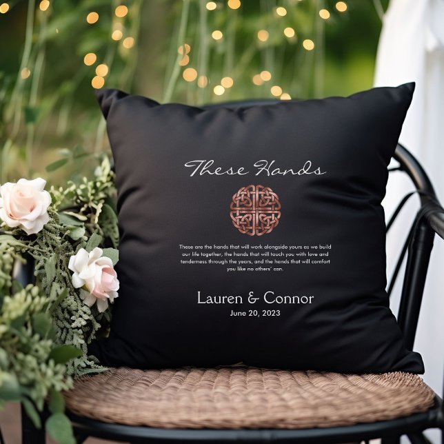 Wedding Celtic Knot Irish Handfasting Vows Cushion (Handfasting vows wedding keepsake pillow)