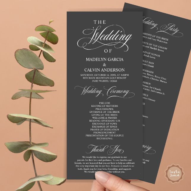 Wedding Ceremony, Classy Elegance Dark Grey Programme (Wedding Ceremony Program Card, in Modern Classy Elegant Design, in Dark Grey)