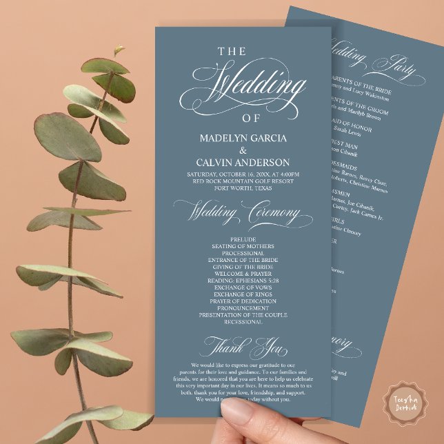 Wedding Ceremony, Classy Elegance Dusty Blue Programme (Wedding Ceremony Program Card, in Modern Classy Elegant Design, in Dusty Blue)