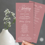 Wedding Ceremony, Classy Elegance Dusty Rose Pink Programme<br><div class="desc">Elegant Classy, Wedding Ceremony Program in 4x9 inches (long) card. It is designed with scroll accent that can be personalised with custom/ personalised text for your bridal party, ceremony details, memorial notes and thank you message. If you are looking for other program card types and sizes, please search through our...</div>