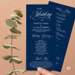 Wedding Ceremony, Classy Elegance Navy Blue, Programme<br><div class="desc">Elegant Classy, Wedding Ceremony Program in 4x9 inches (long) card. It is designed with scroll accent that can be personalised with custom/ personalised text for your bridal party, ceremony details, memorial notes and thank you message. If you are looking for other program card types and sizes, please search through our...</div>