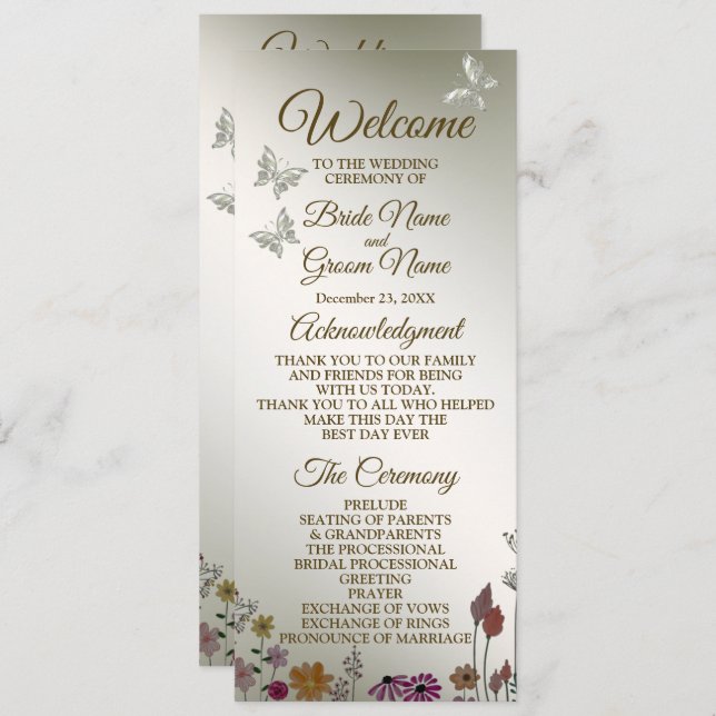 Wedding Ceremony Colourful Garden Flowers Rustic Programme (Front/Back)