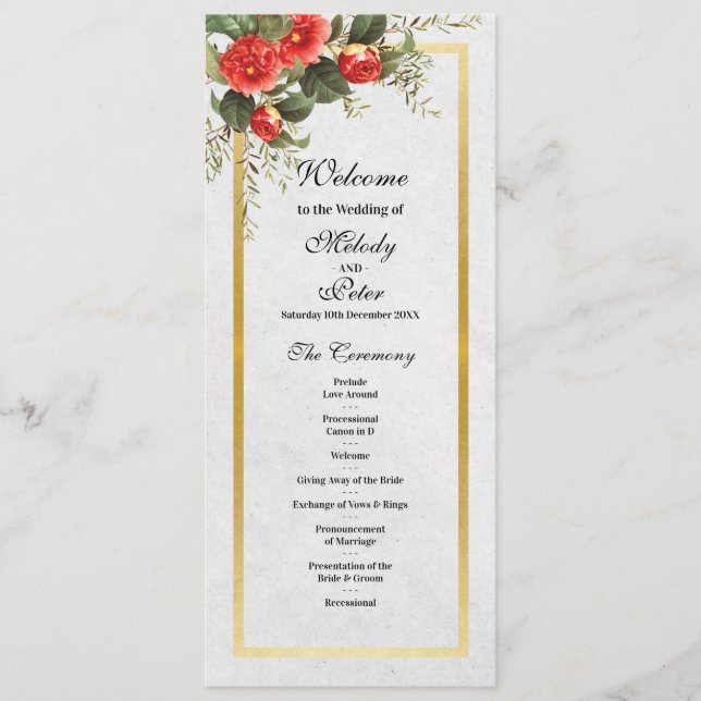Wedding Ceremony Details Christmas Menu Red Gold (Front)