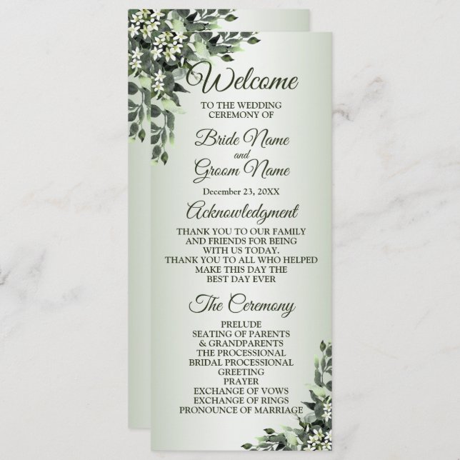Wedding Ceremony Floral Greenery Eucalyptus Leaves Programme (Front/Back)