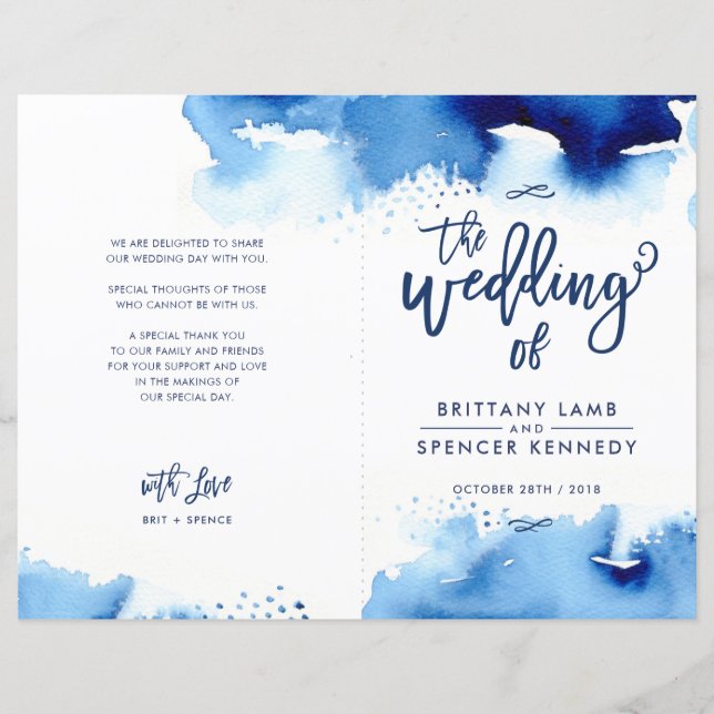 WEDDING CEREMONY hand lettered blue watercolor (Front)