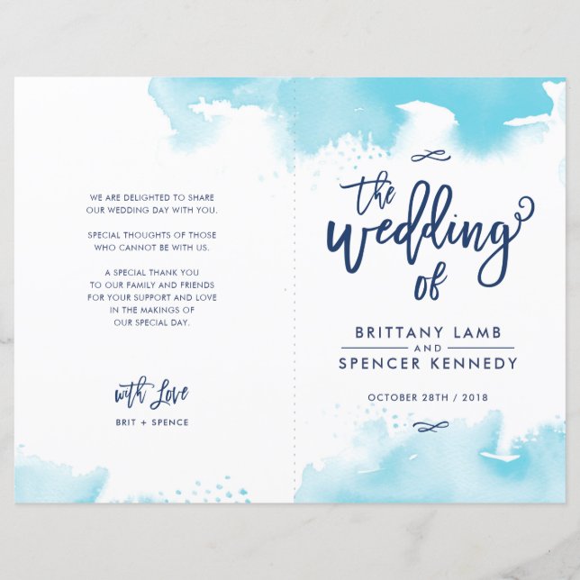 WEDDING CEREMONY handlettered aqua blue watercolor (Front)