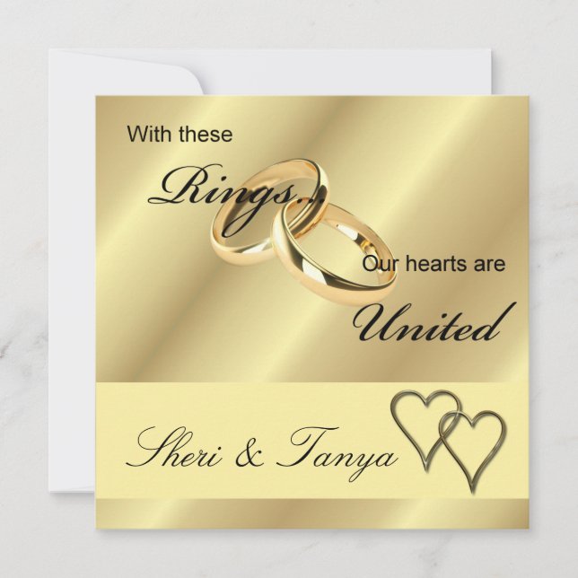 Wedding Ceremony Invitation Gold Rings (Front)