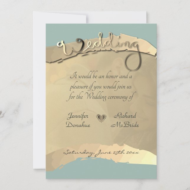 Wedding Ceremony Invitation Golden Veiled Portrait (Front)