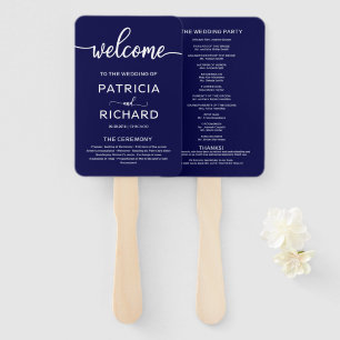 Wedding Ceremony Order of Service Chic Navy Blue Hand Fan