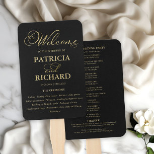Wedding Ceremony Order of Service Program Gold Hand Fan