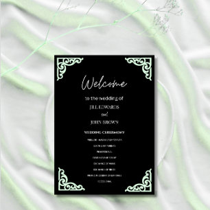 Wedding Ceremony Program Black Mint Green Corner Programme